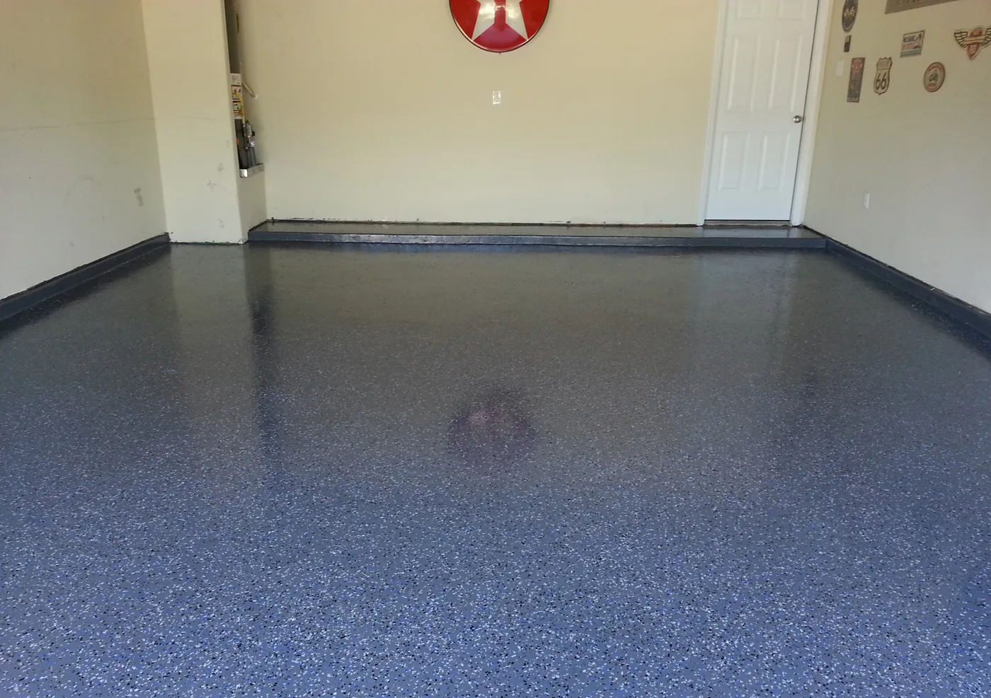 Decorative flake epoxy floor project by 1st Epoxy