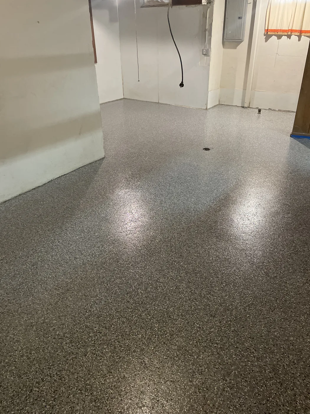 Decorative flake epoxy floor project by 1st Epoxy