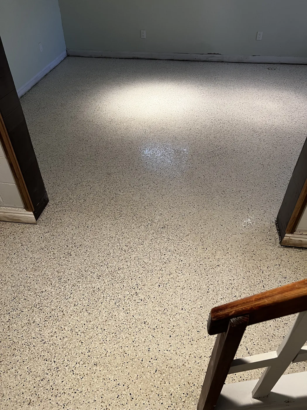 Decorative flake epoxy floor project by 1st Epoxy
