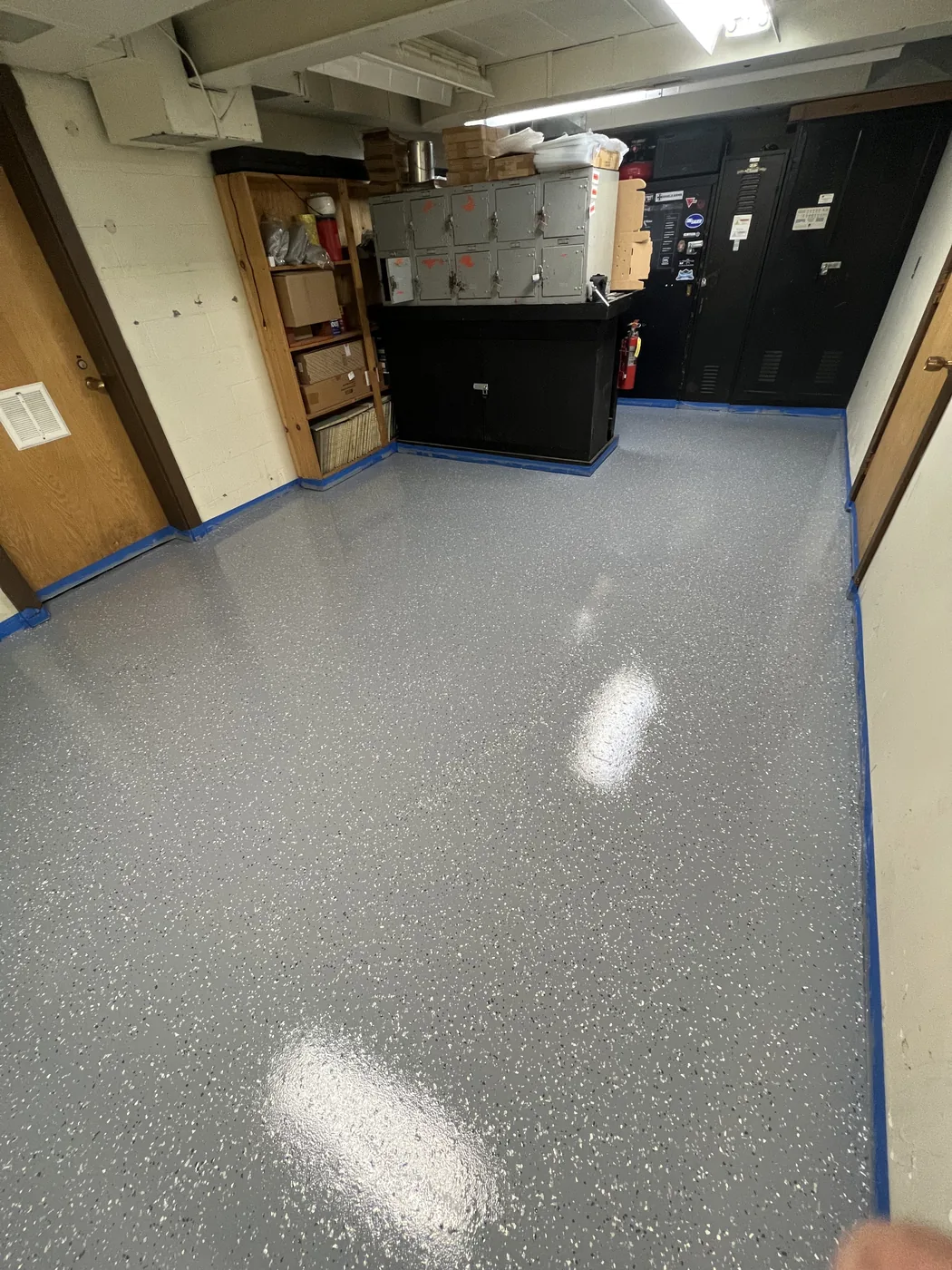 Decorative flake epoxy floor project by 1st Epoxy