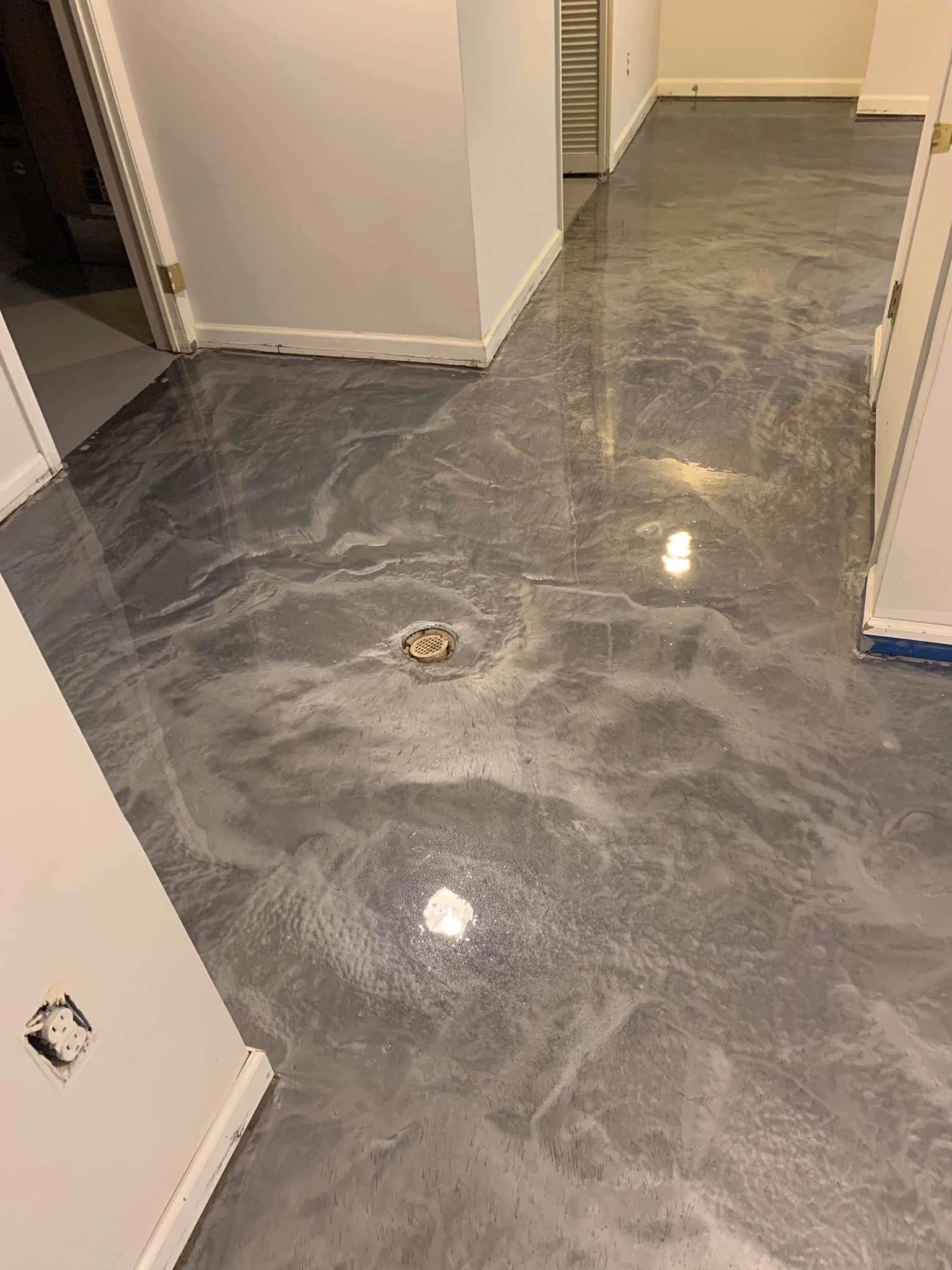 Gray metallic residential basement floor